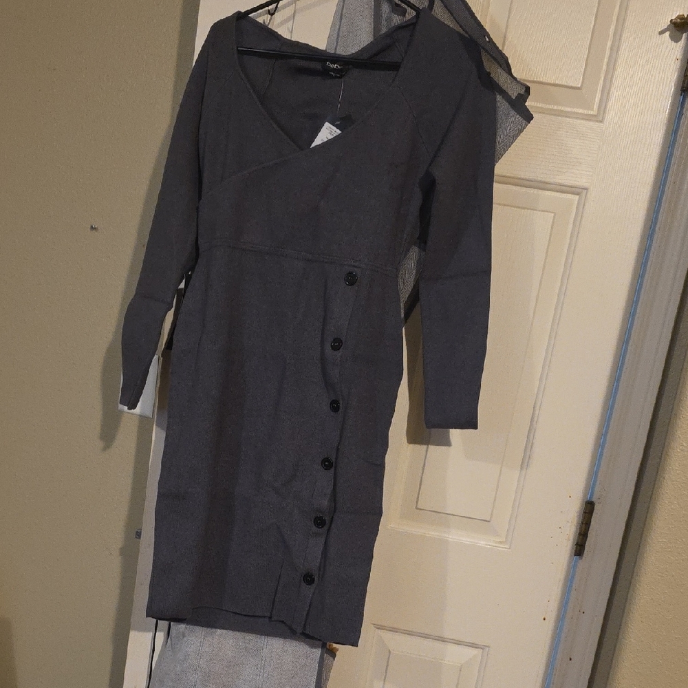bebe Dark Gray Long Sleeve Dress